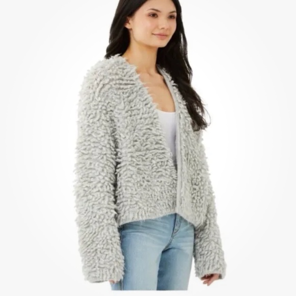 Scoop Women’s Gray Loop Stitch Shaggy Open Front Cardigan Size Large (12-14) NEW - Picture 2 of 8